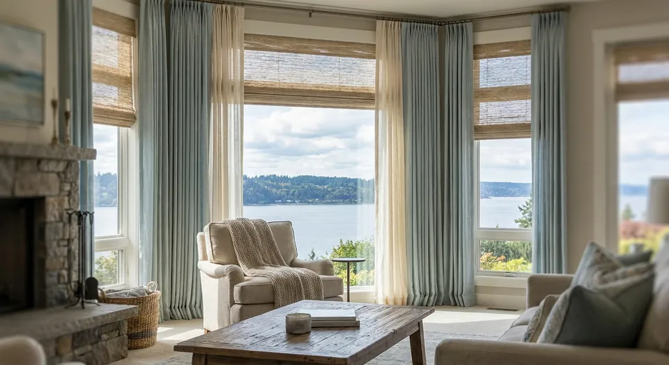 Custom window treatments for Normandy Park bluff homes