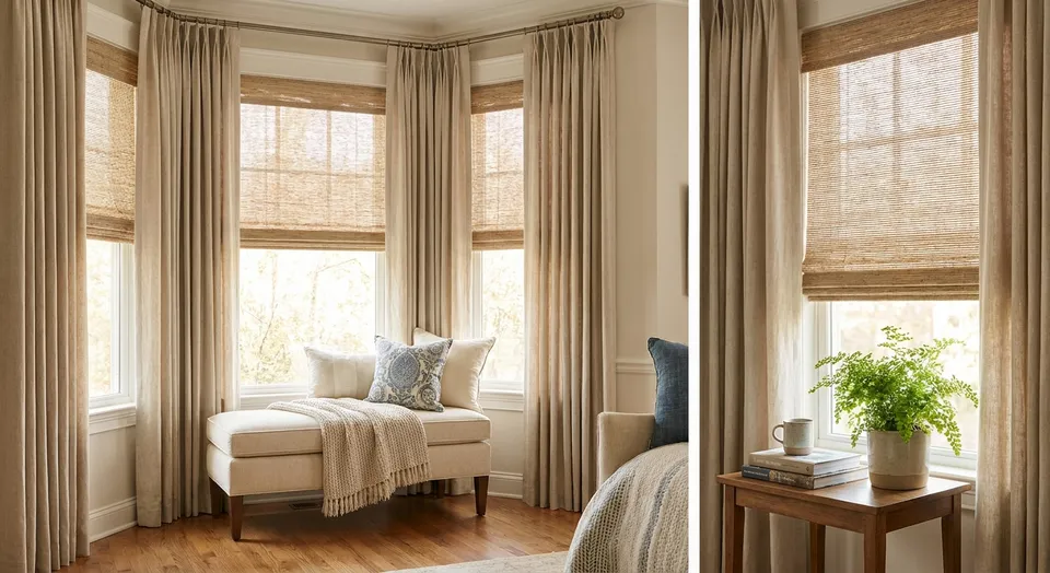 Custom window treatments for bay windows
