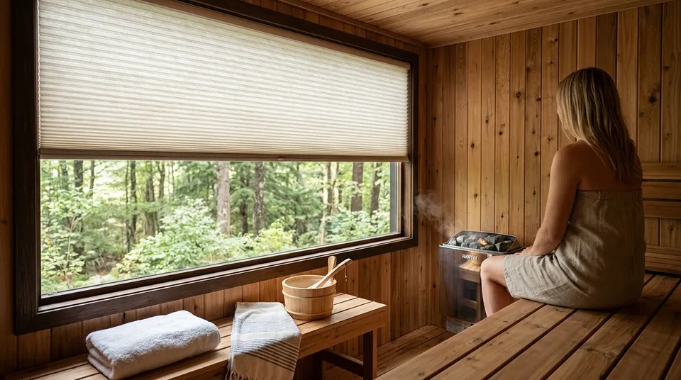 Moisture-resistant shades for home sauna rooms