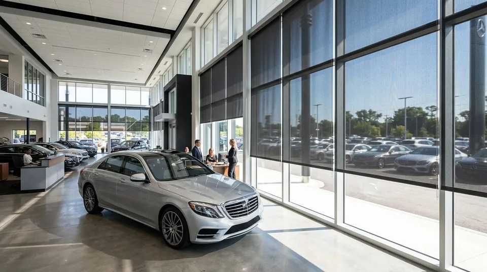 Solar shades for car dealership showrooms