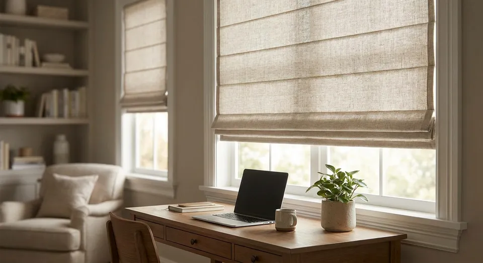 Custom Roman shades for home offices