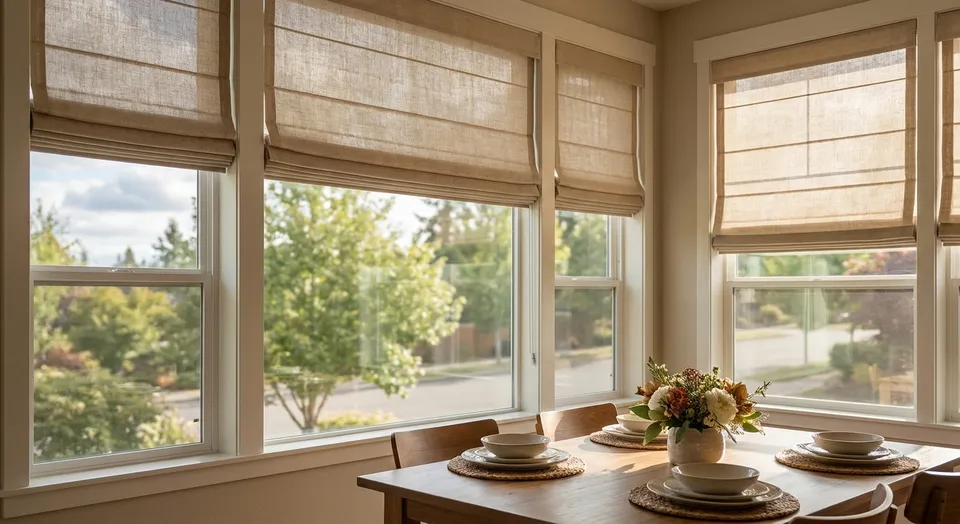 Custom Roman shades for Kent dining rooms