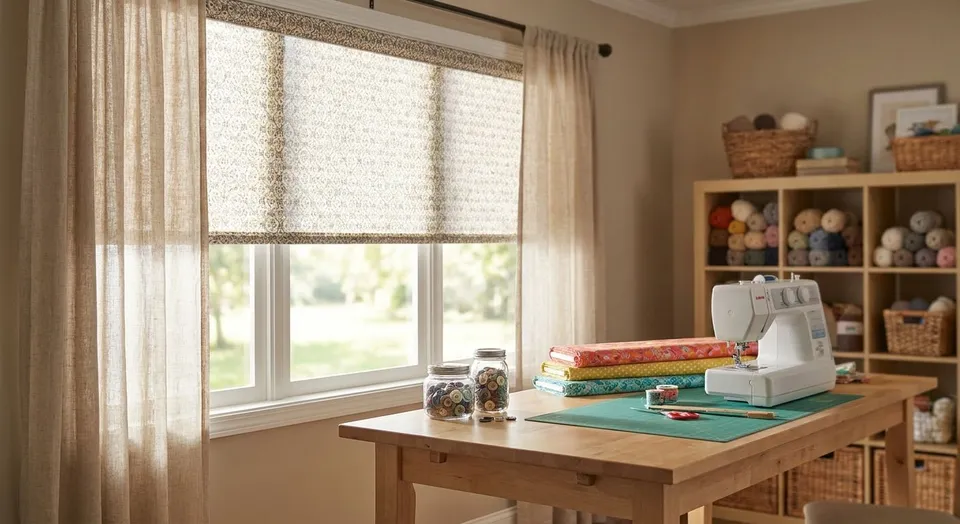 Window treatments for home craft and sewing rooms