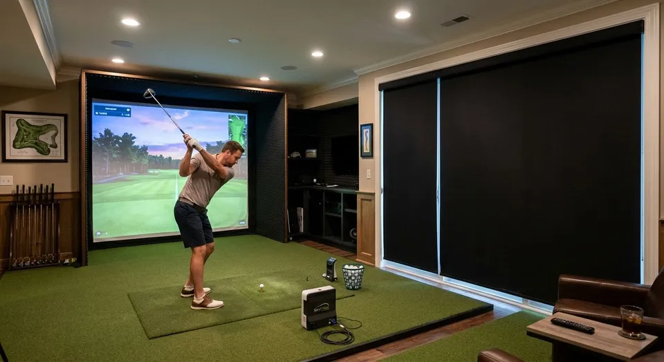Blackout shades for home golf simulator rooms