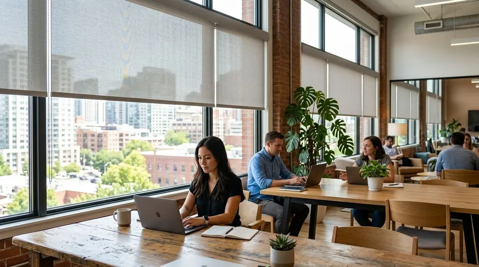 Window treatments for coworking and shared office spaces