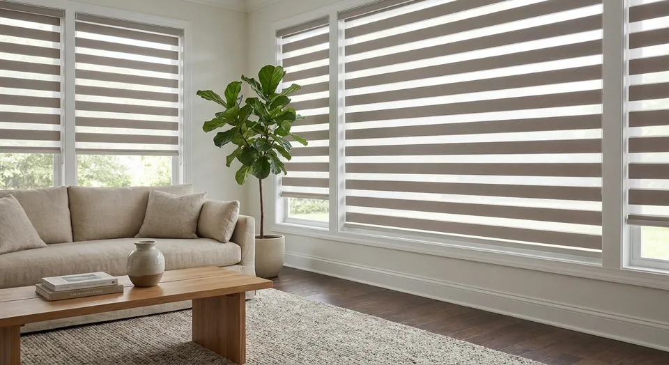 Dual layered zebra shades for living rooms