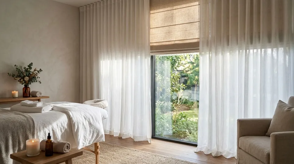 Window treatments for salons and spa treatment rooms