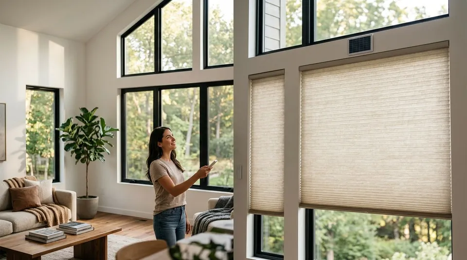 Solar-powered motorized shades for hard-to-reach windows
