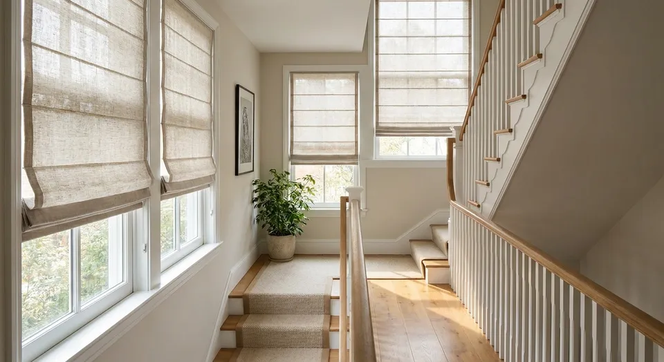 Shades for stairwell and landing windows