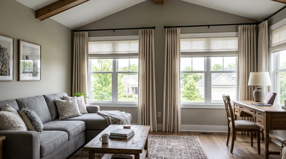 Window treatments for bonus rooms above the garage