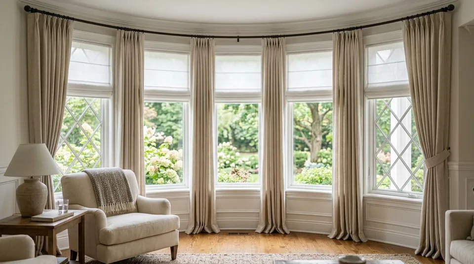 Custom window treatments for bow windows