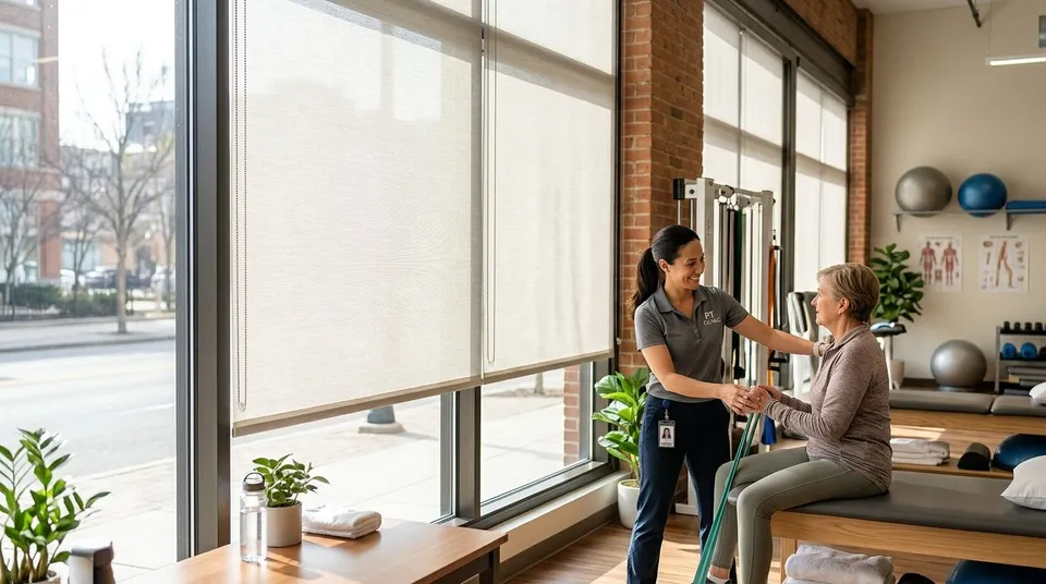 Window treatments for physical therapy clinics