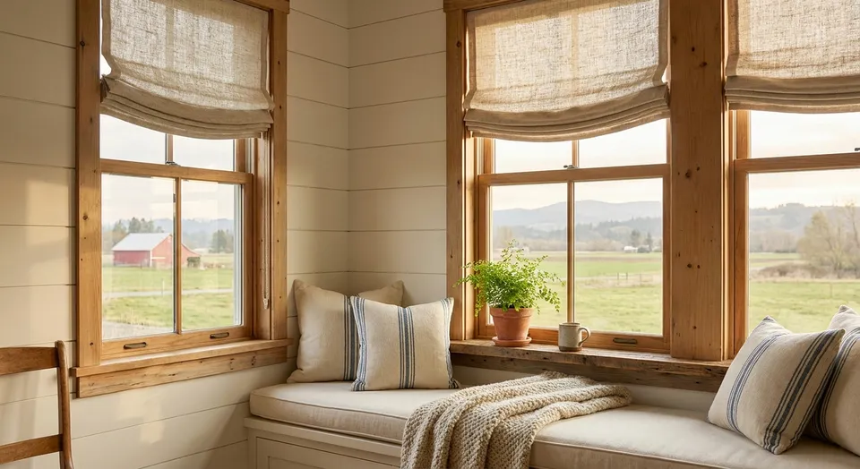 Custom Roman shades for Puyallup farmhouses