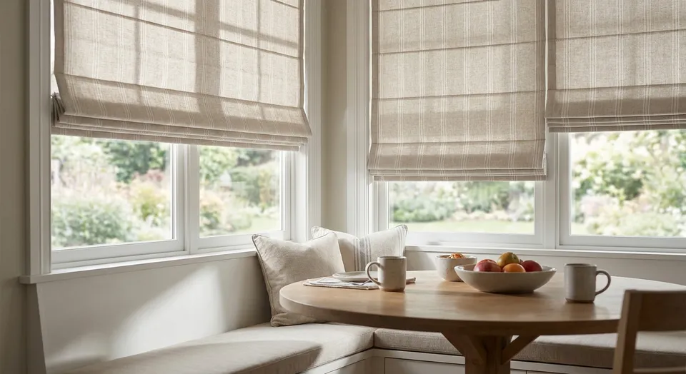 Custom Roman shades for breakfast nooks