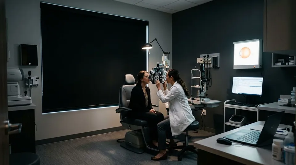 Blackout shades for optometry and eye exam rooms