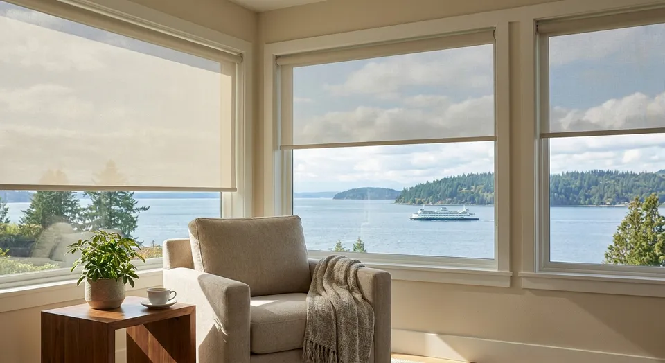 Roller shades for Des Moines, WA waterfront homes